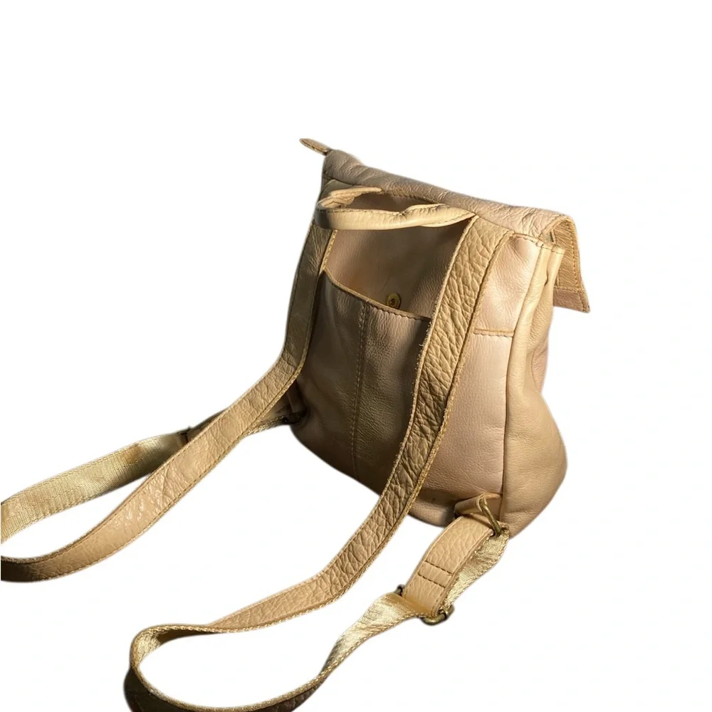 American Leather Co Beige Leather Backpack - Picture 2 of 7